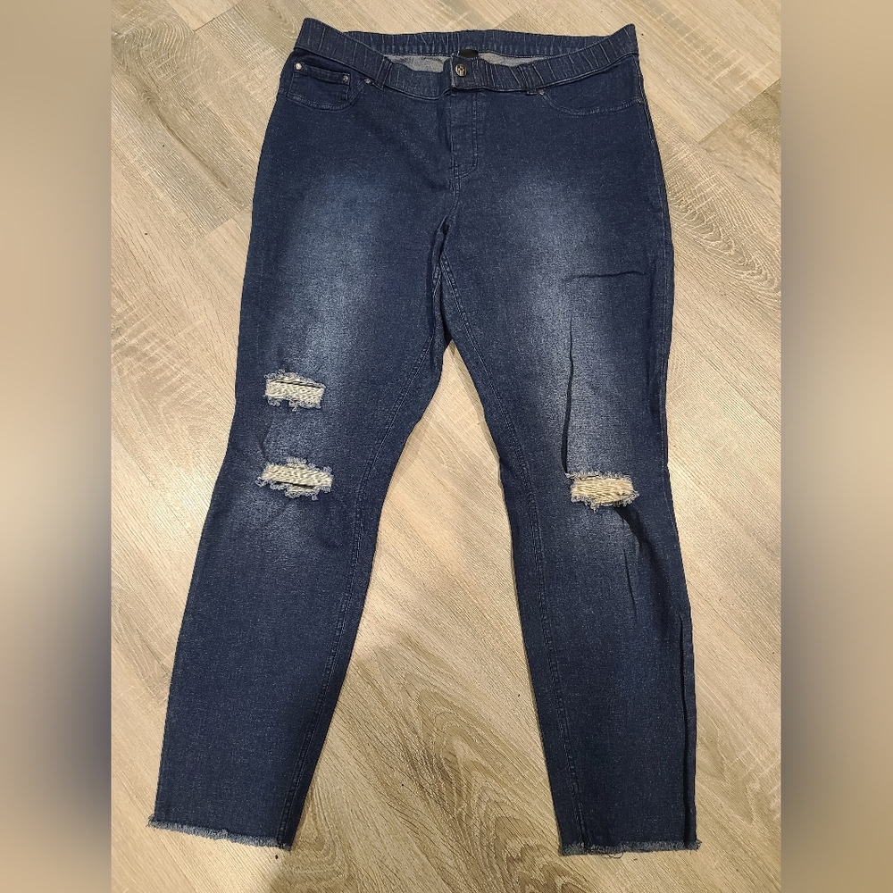 Hue Legging Jeans, Pull On, Distress, XL